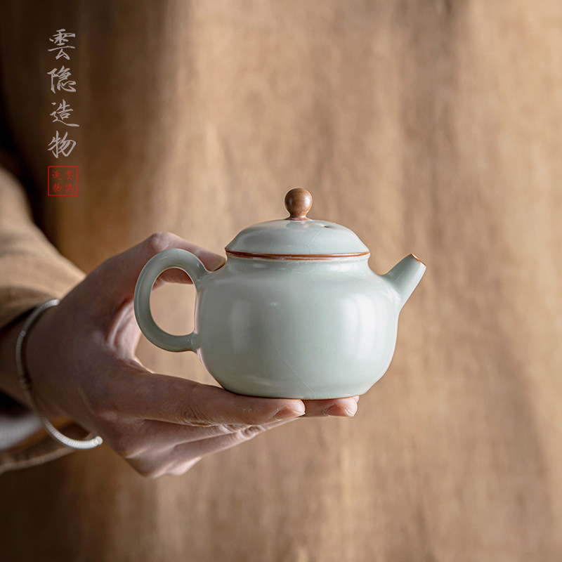 云隐造物 天青汝窑茶壶单壶 开片陶瓷复古手工汝瓷功夫茶具泡茶壶