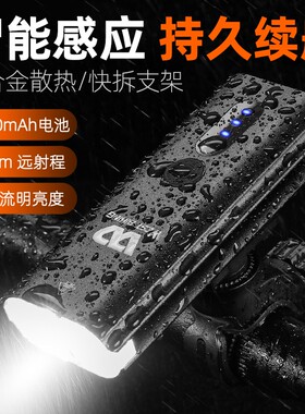 德规自行车灯智能感应车前灯强光山地车手电筒单车夜骑行装备配件