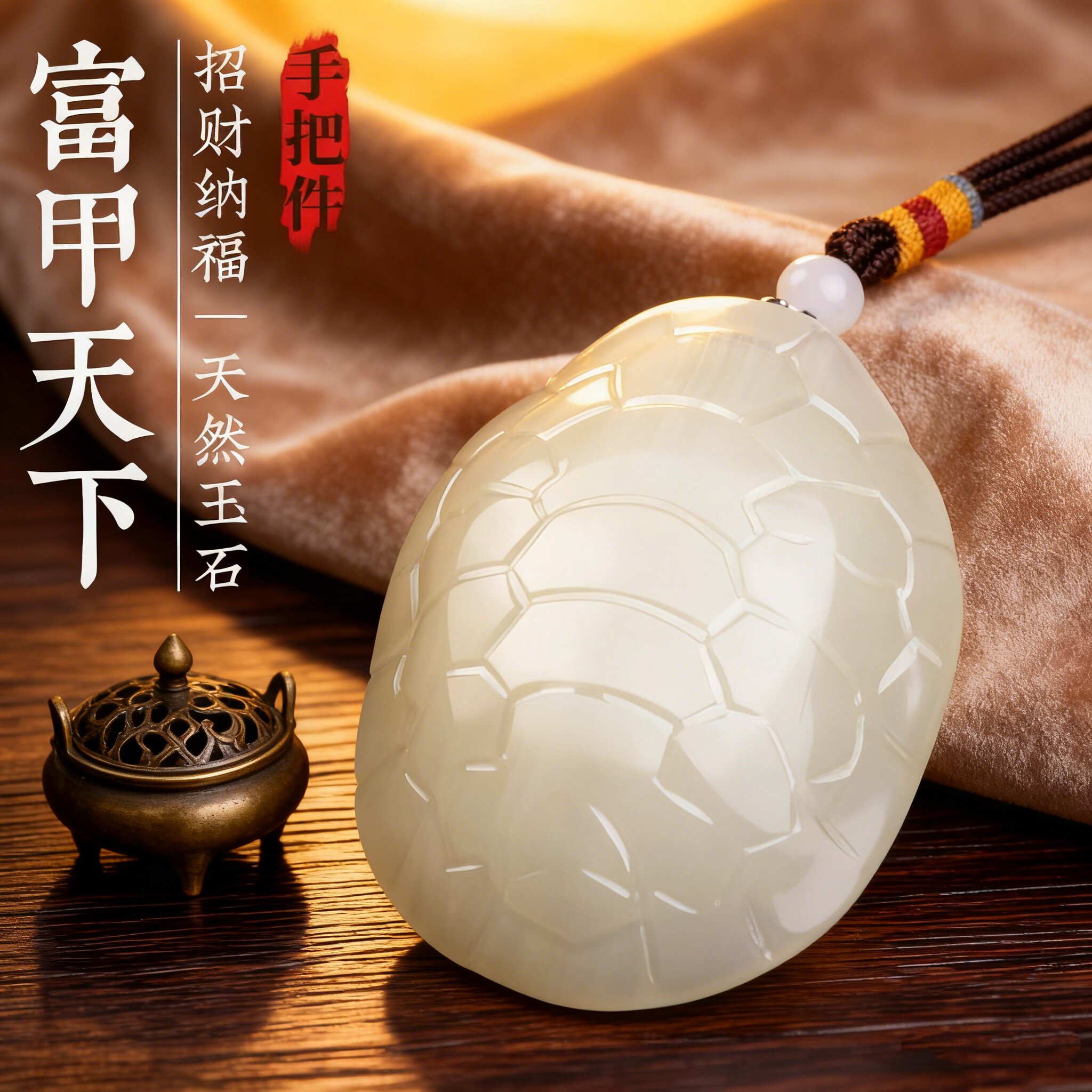 普陀山和田羊脂龟壳手把件钥匙扣图片