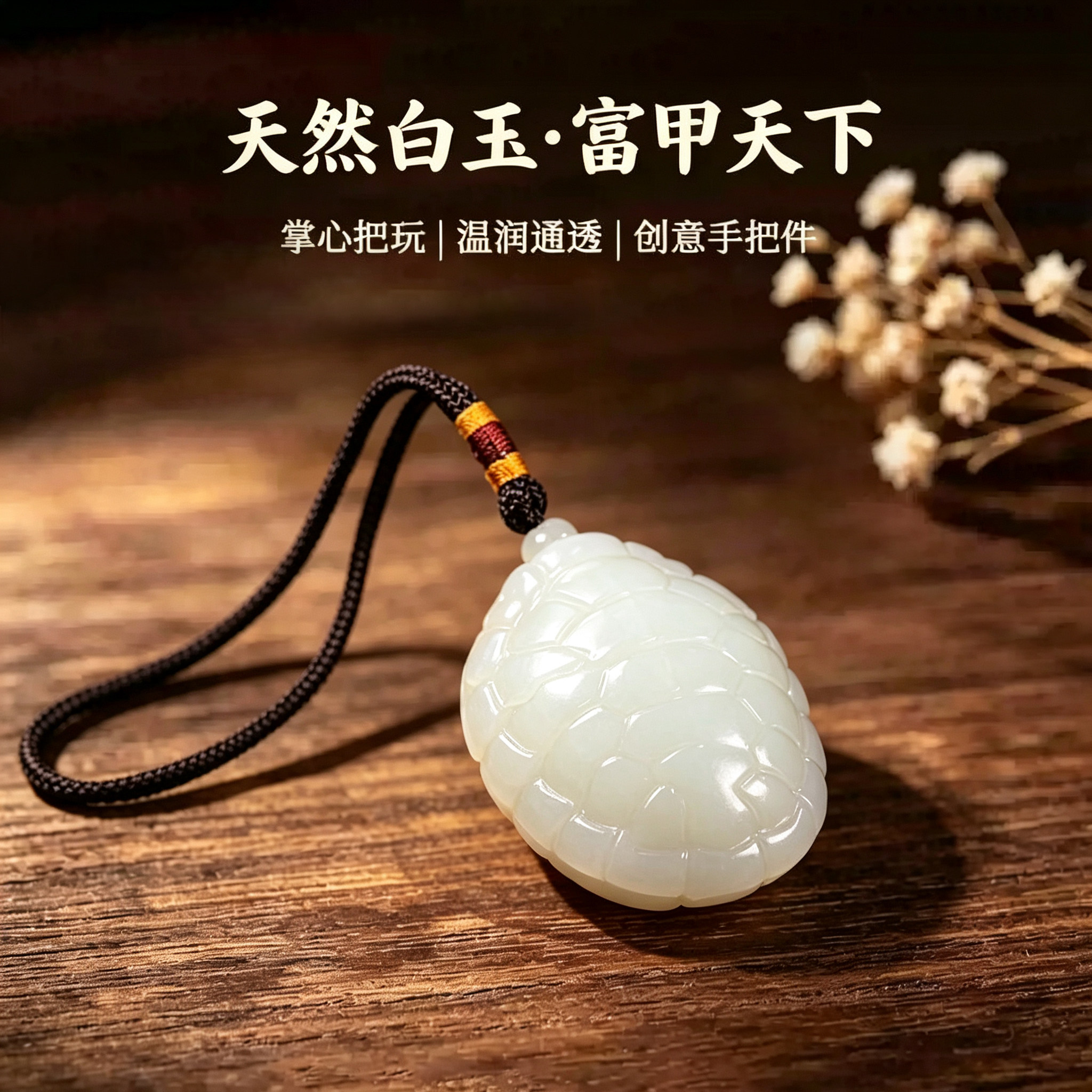 普陀山和田羊脂龟壳手把件钥匙扣图片