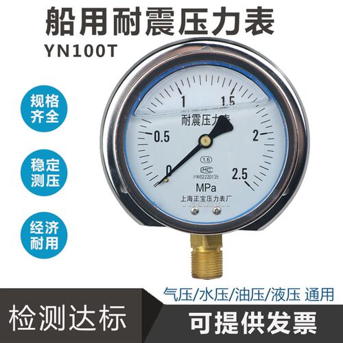 船用防震压力表YN100T耐震径向带后边压力表 气压水压油压蒸汽