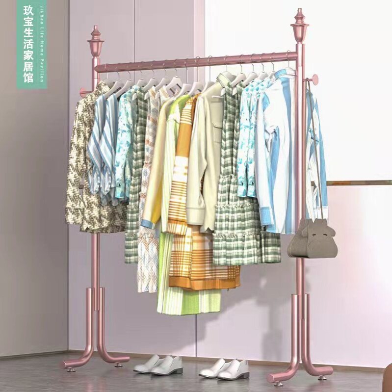 轻奢北欧玫瑰金简易衣架落地立式阳台卧室内外晾晒衣架挂衣服架子