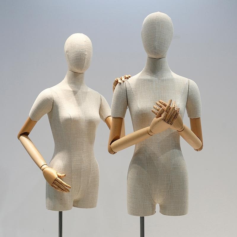 新款服装店高档竹节麻模特道具女半身韩版锁骨橱窗U展示架半身架