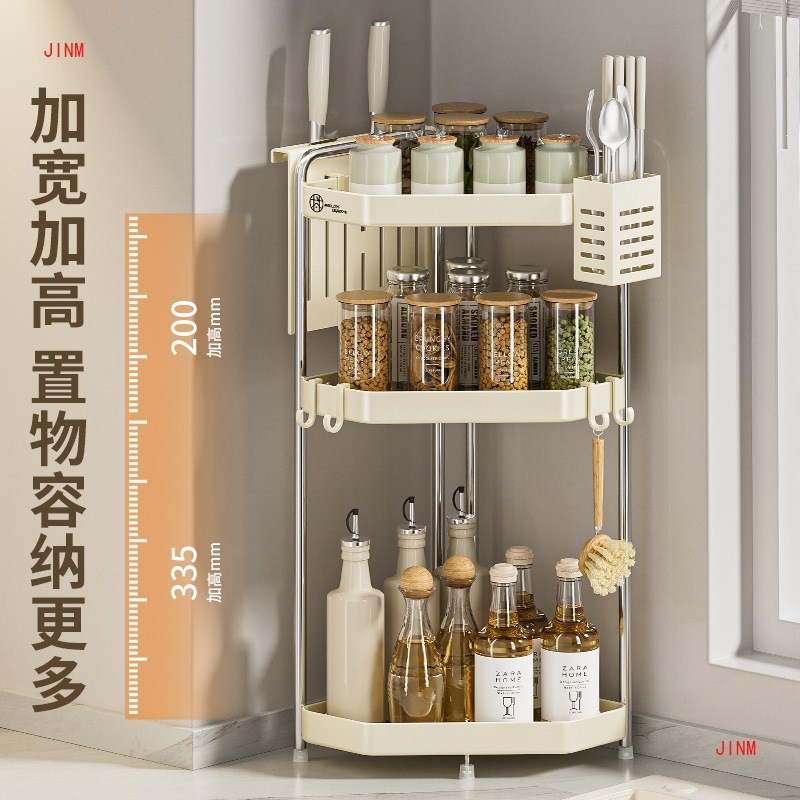 不锈钢厨房置f物架台面转角多功能三角调料品架子角落调味罐收纳