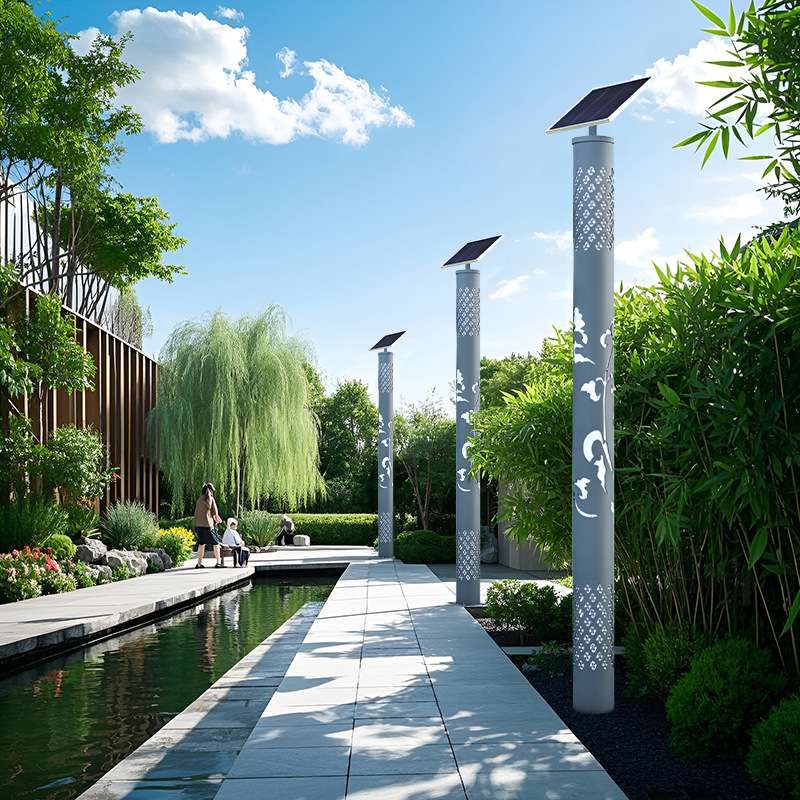 LED太阳能庭院灯方形圆柱形路灯公园花园别墅区景观灯饰景区道路