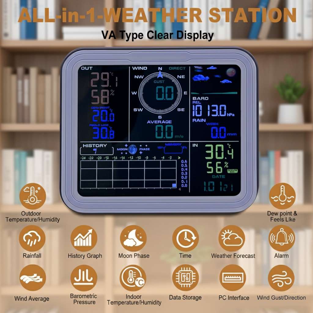 无线5合1气象站风速风向雨量温湿度监测PC联机分析农业太阳能供电