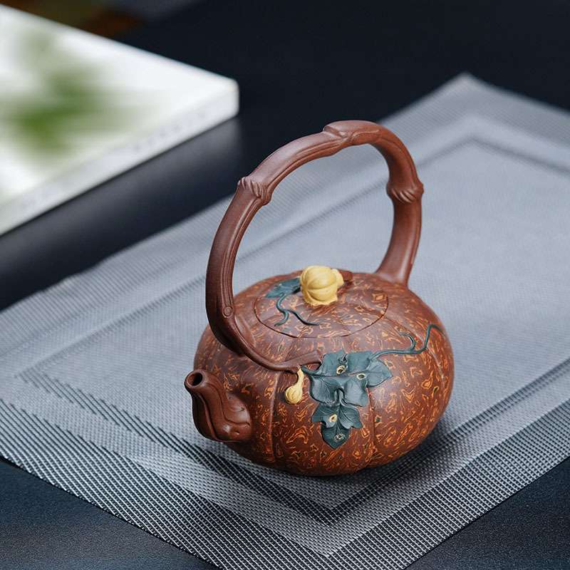 宜兴原矿紫泥段泥紫砂茶壶常月红仿生器高端高档大号提梁壶南瓜壶