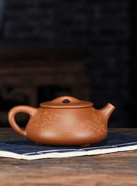 宜兴原矿a紫砂壶名家邵美华手工制作降坡泥刻字大石瓢代发