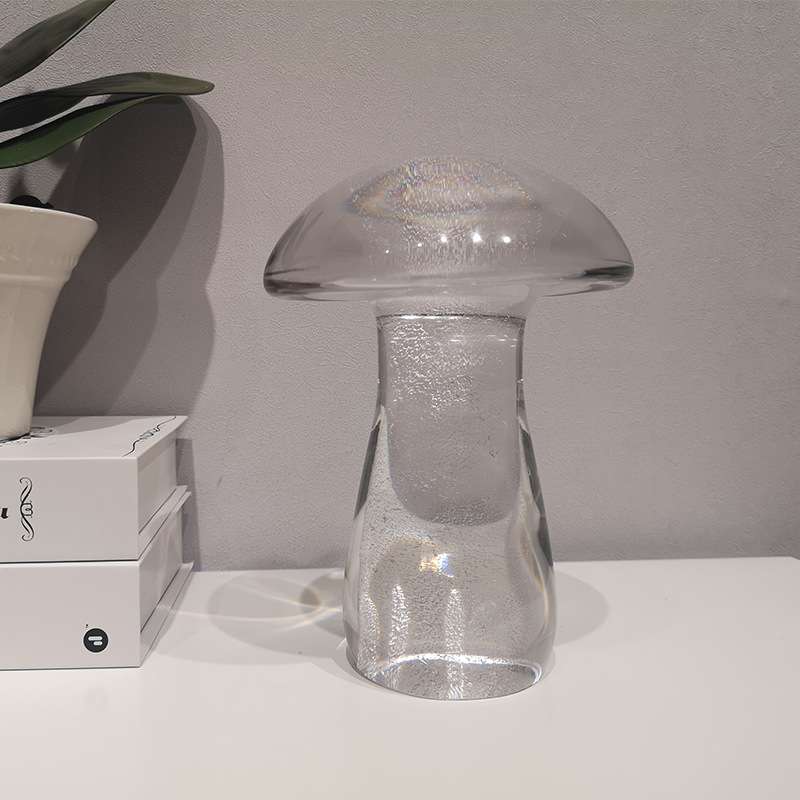 现代轻奢透明水晶手工玻璃蘑菇桌面儿童房间样板间装琉璃饰品摆件
