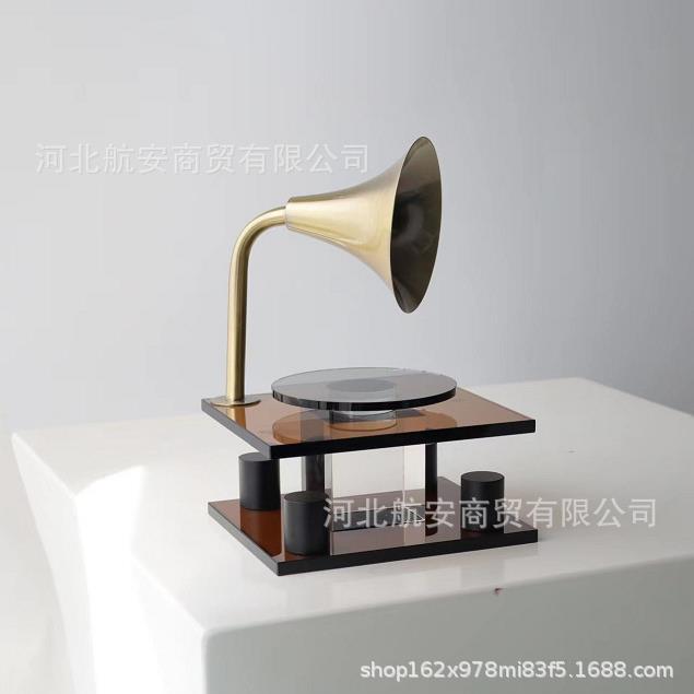 现代简约创意水晶留声机样板房售楼处桌面玄关水晶工艺品摆件饰品