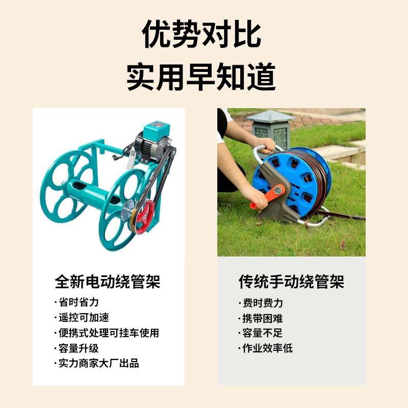 农用48-60V电动遥控绕管架挂车式收纳缠管架卷管架高压盘管器电机
