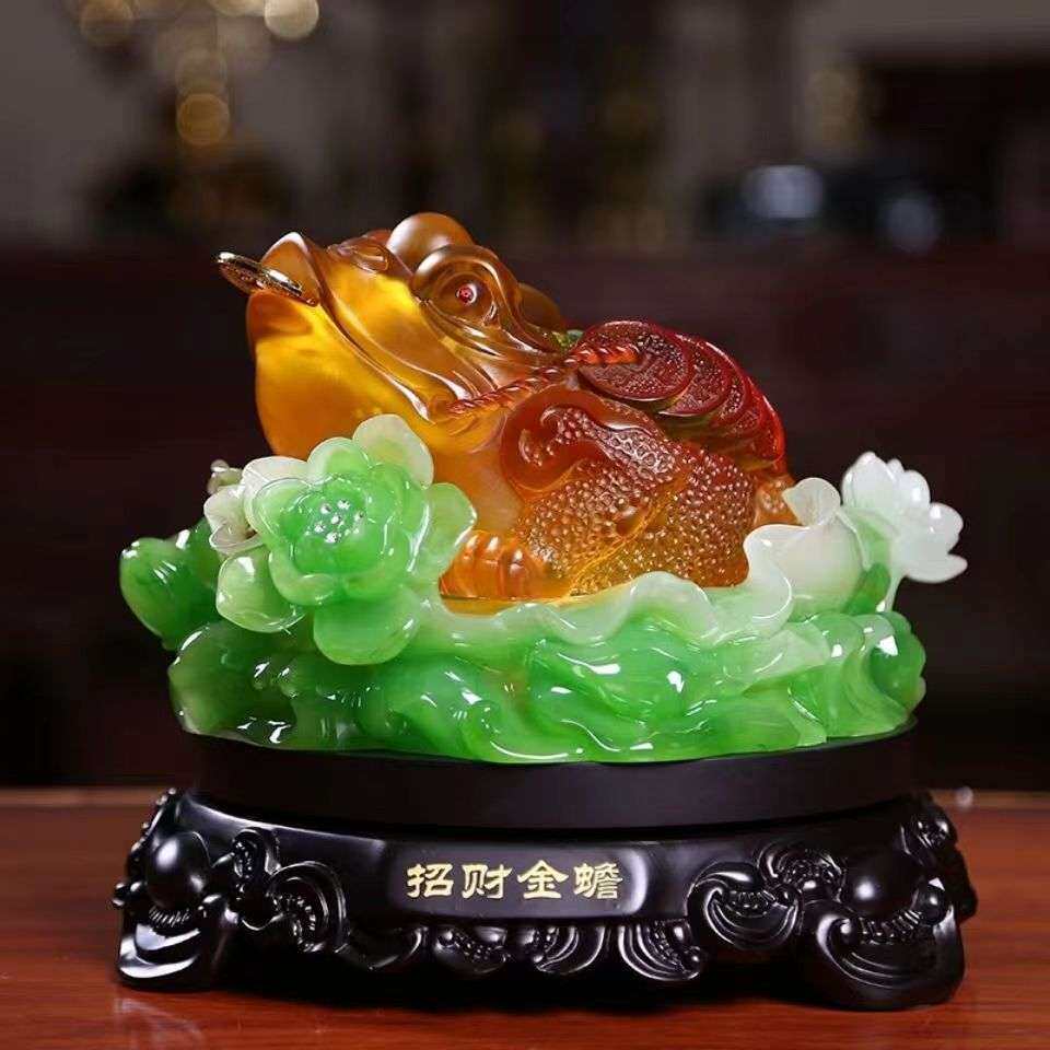仿玉树脂工艺品转动蟾蜍招财金蟾三脚金蟾金蝉家居客厅装饰品摆件