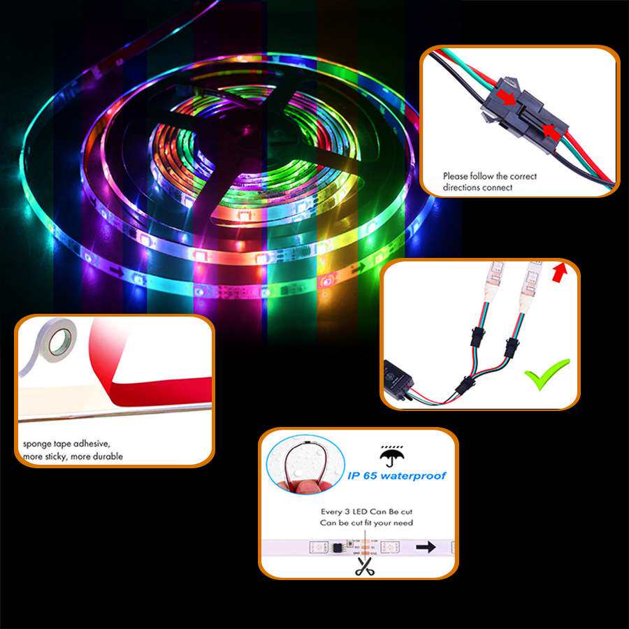 led5050套装灯带 声控音乐 滴胶防水跑马UL幻彩灯条 5米10米300灯
