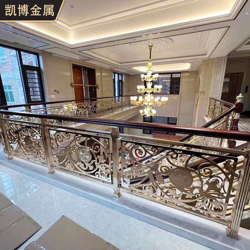 别墅楼梯铜铝雕花镂空花板家用复古式楼梯扶手室内外阳台平台护栏