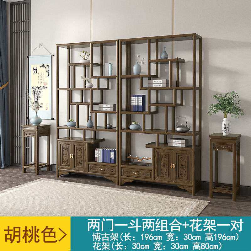 实木博古架中式榆木展示柜书架小摆件置物架古董架仿古多宝阁厂家