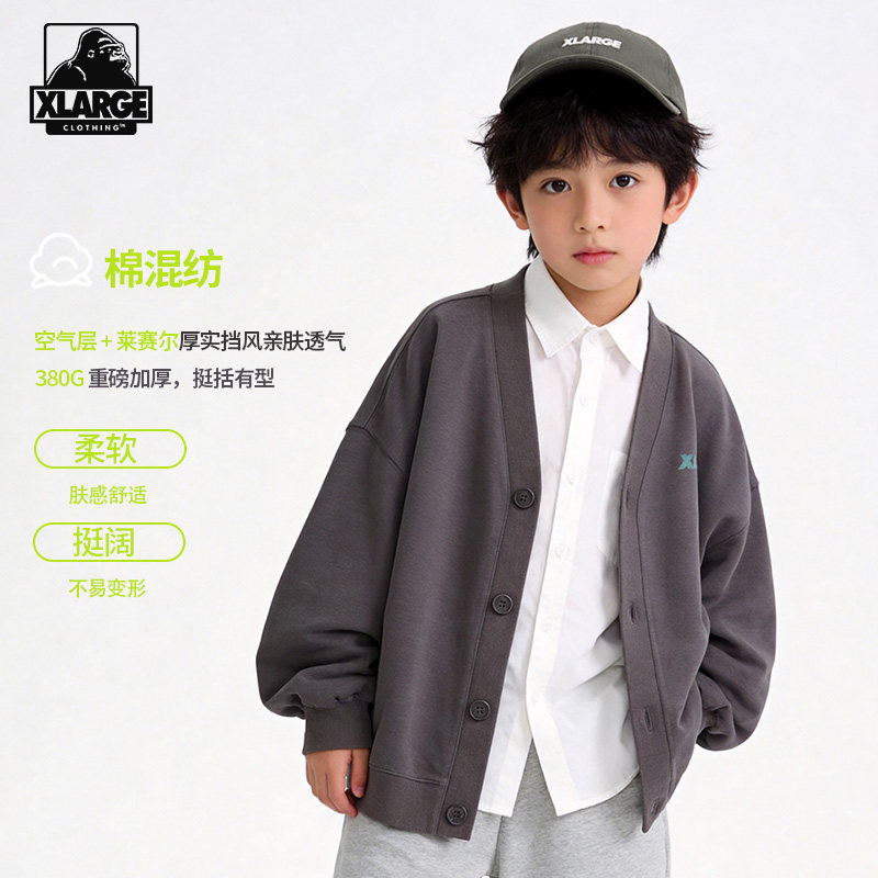 XLARGE中大童V领学院风针织衫图片