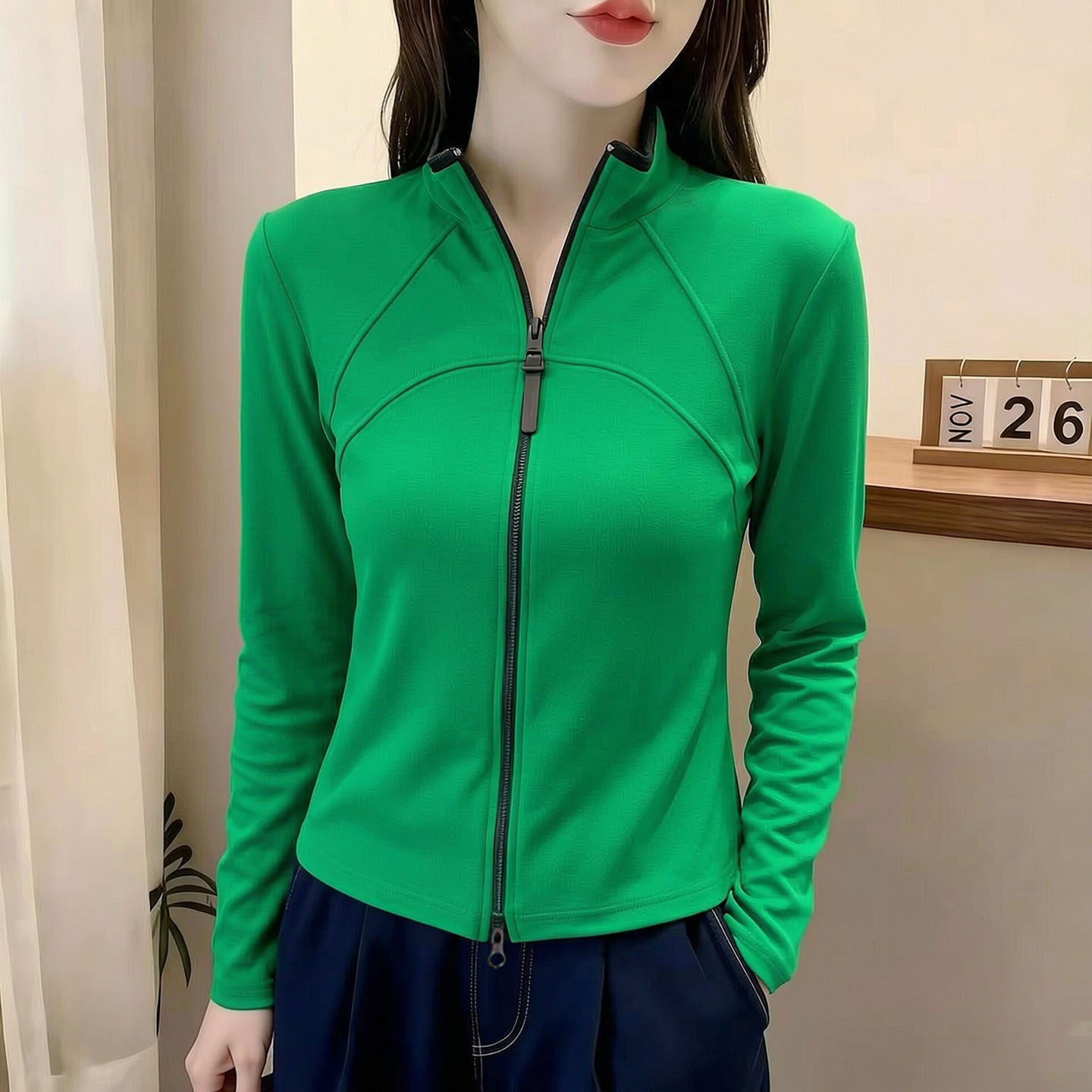 长袖撞色双拉链短外套女2026新款衣服开衫棒球服上衣风衣外搭卫衣