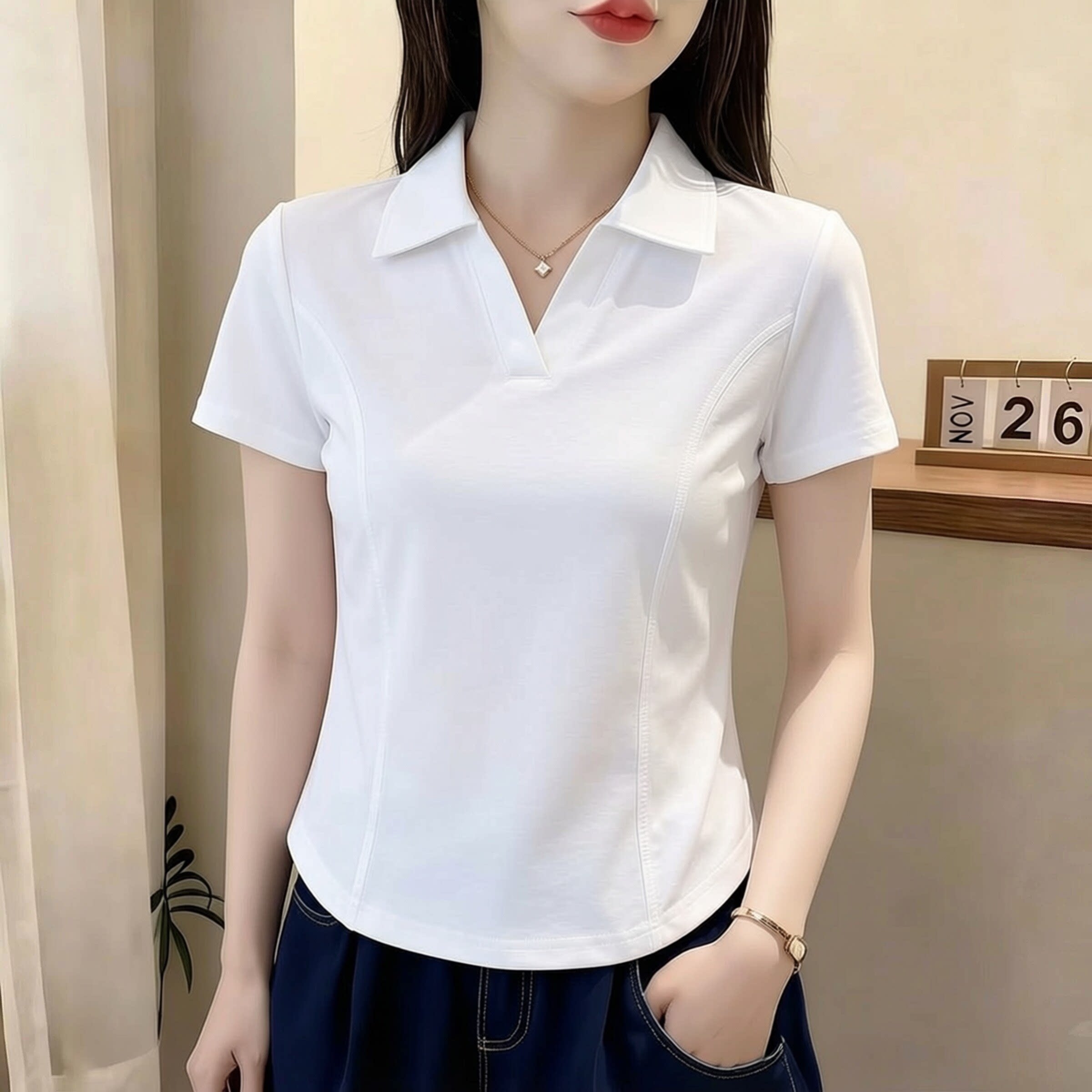 纯棉白色polo衫翻领鱼骨短袖上衣女夏季休闲衬衫t恤衣服网红潮牌