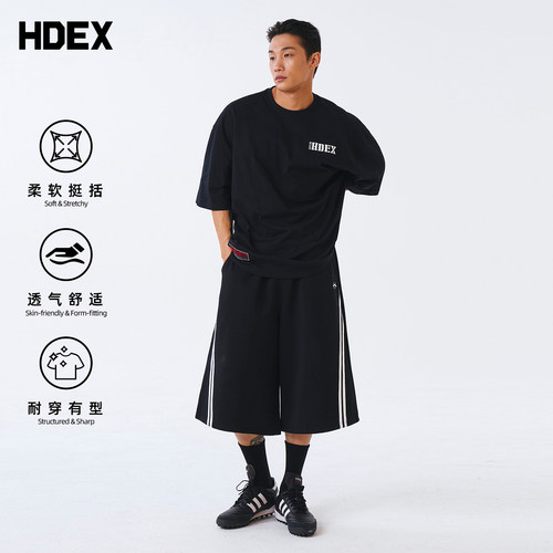 HDEX条纹百慕大美式运动中长裤夏over size男女同款健身训练裤