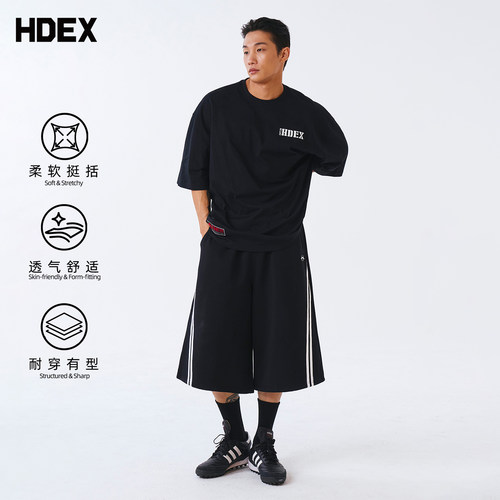 HDEX条纹百慕大美式运动中长裤夏over size男女同款健身训练裤