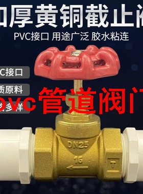 pvc管道阀门PVC铜截止阀20塑料胶粘水管配件水开关阀门六分管总阀