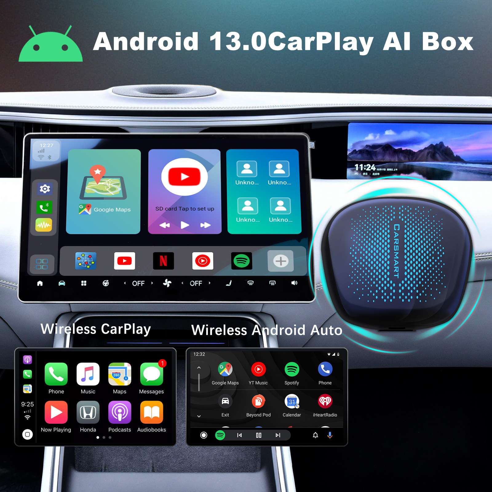 新品智能盒子carplay 高通八核 4+64GB ai box carplay转安卓系统