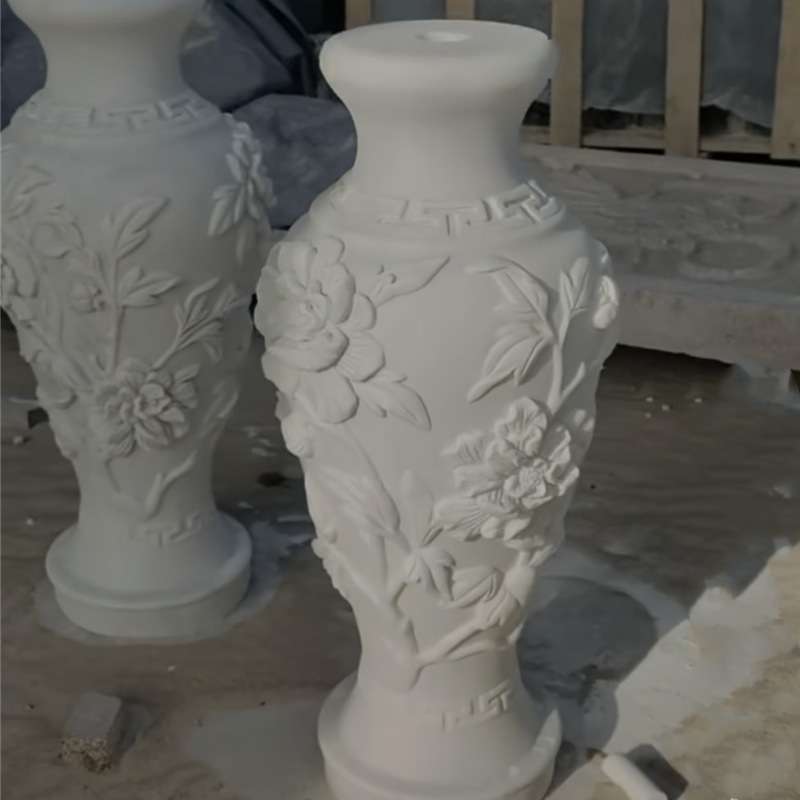 石雕花瓶雕塑一对汉白玉大理石材烛台插花祭祀墓地精雕