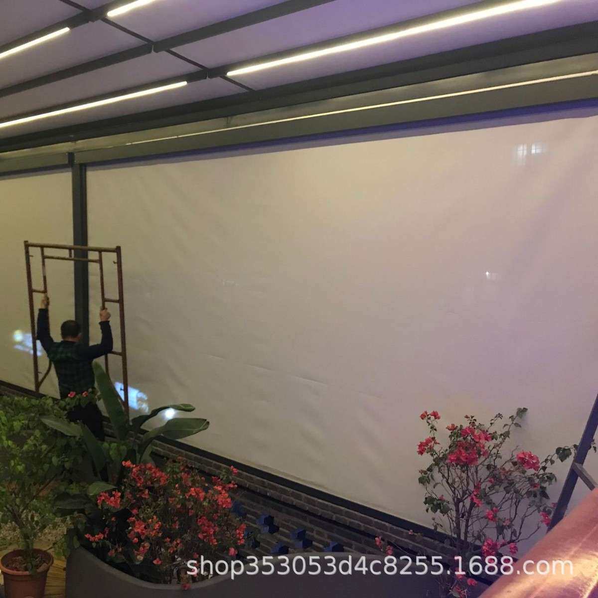 阳台防风防雨卷帘开放式智能电动封窗升降户外凉亭防蚊遮阳纱窗帘