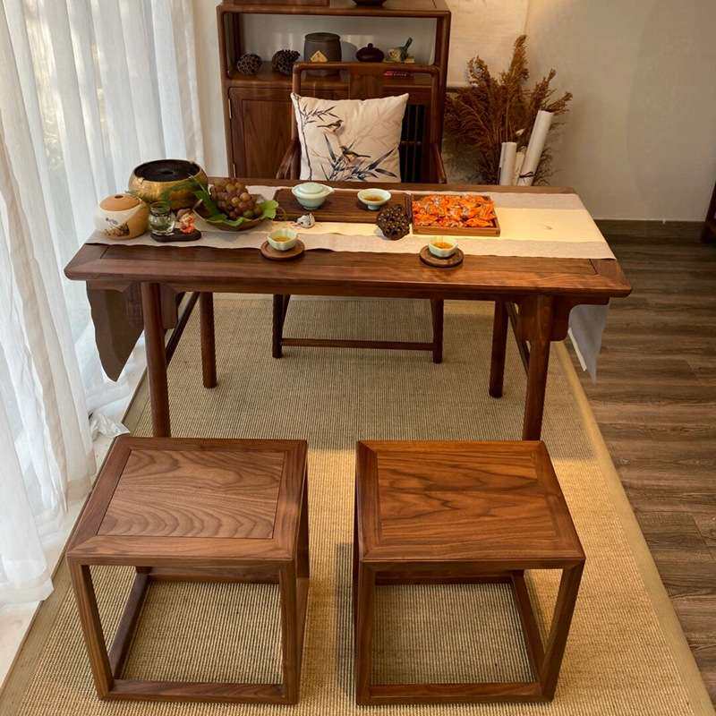 新中式北美黑胡桃木茶桌 宋式美学禅意茶室泡茶台办公室实木家具