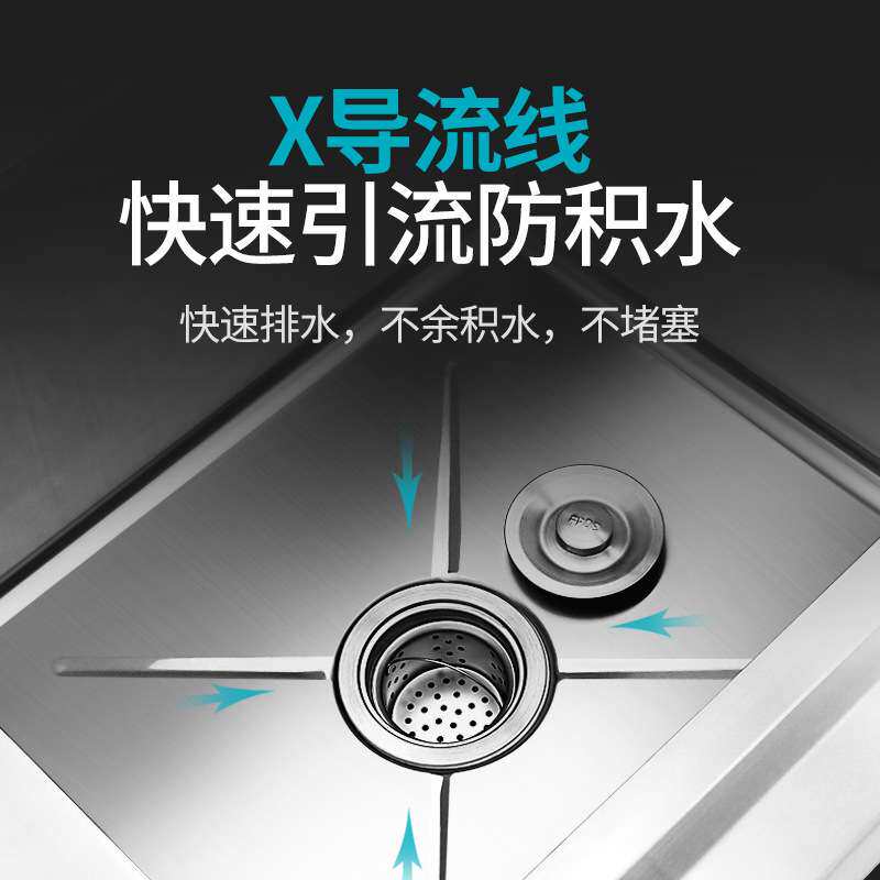 双槽304拉丝不锈钢解冻池商用厨房连体洗物池单槽水池带龙头配件
