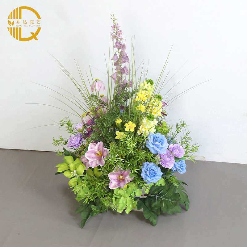 婚礼装饰紫色壁挂花艺 KT板墙面摄影背景布置仿真绢花挂花地排花