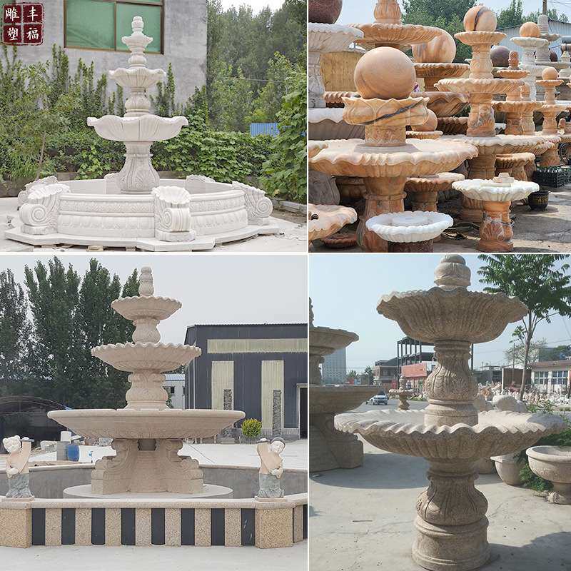 曲阳石雕汉白玉喷泉 多层大型喷泉水景简约现代 大理石喷泉厂家