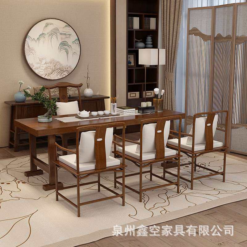 新中式仿古实木茶桌 家用客厅大型接待功夫泡茶桌椅组合大板茶台