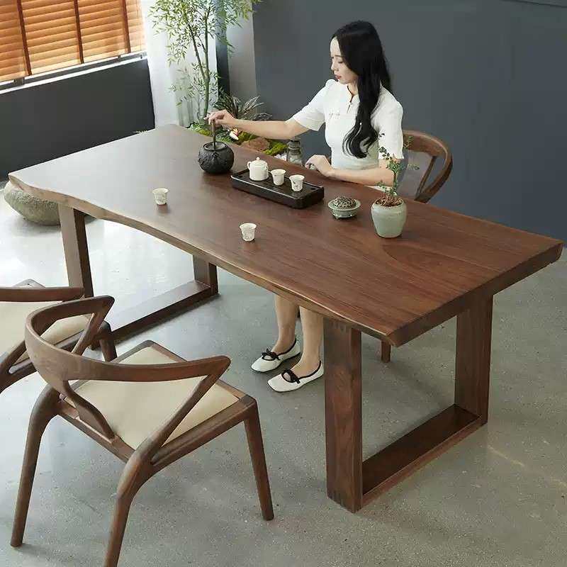 源头厂家北美黑胡桃木实木大板桌整板原木茶桌餐桌老板桌随形书桌