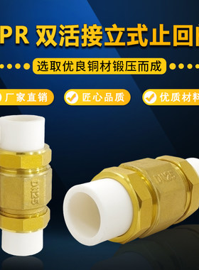 加厚黄铜PP-R止回阀单向阀PPR水管双活接立式止回阀热熔管逆止阀