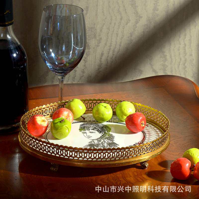 欧式古典奢华高端陶瓷镶铜果盆摆件装饰花盆双耳果盘纯铜艺术品