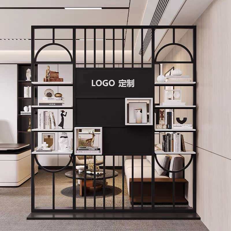 办公室简约玻璃屏风隔断公司进门玄关前台文化logo形象墙屏风隔断