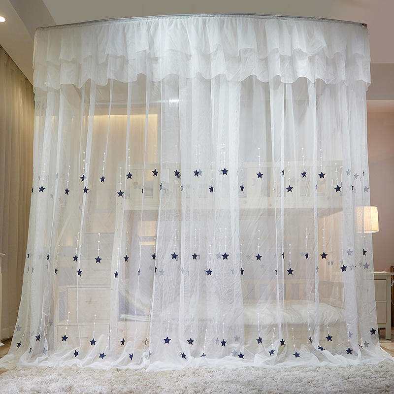 子母床蚊帐伸缩可调节宽高度U型非导轨宿舍上下铺宫廷风