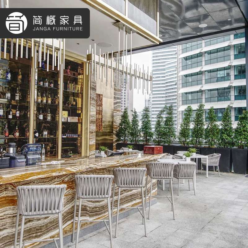 简约户外金属吧露天花园桌椅餐厅酒吧藤高脚椅商用休闲吧台桌椅