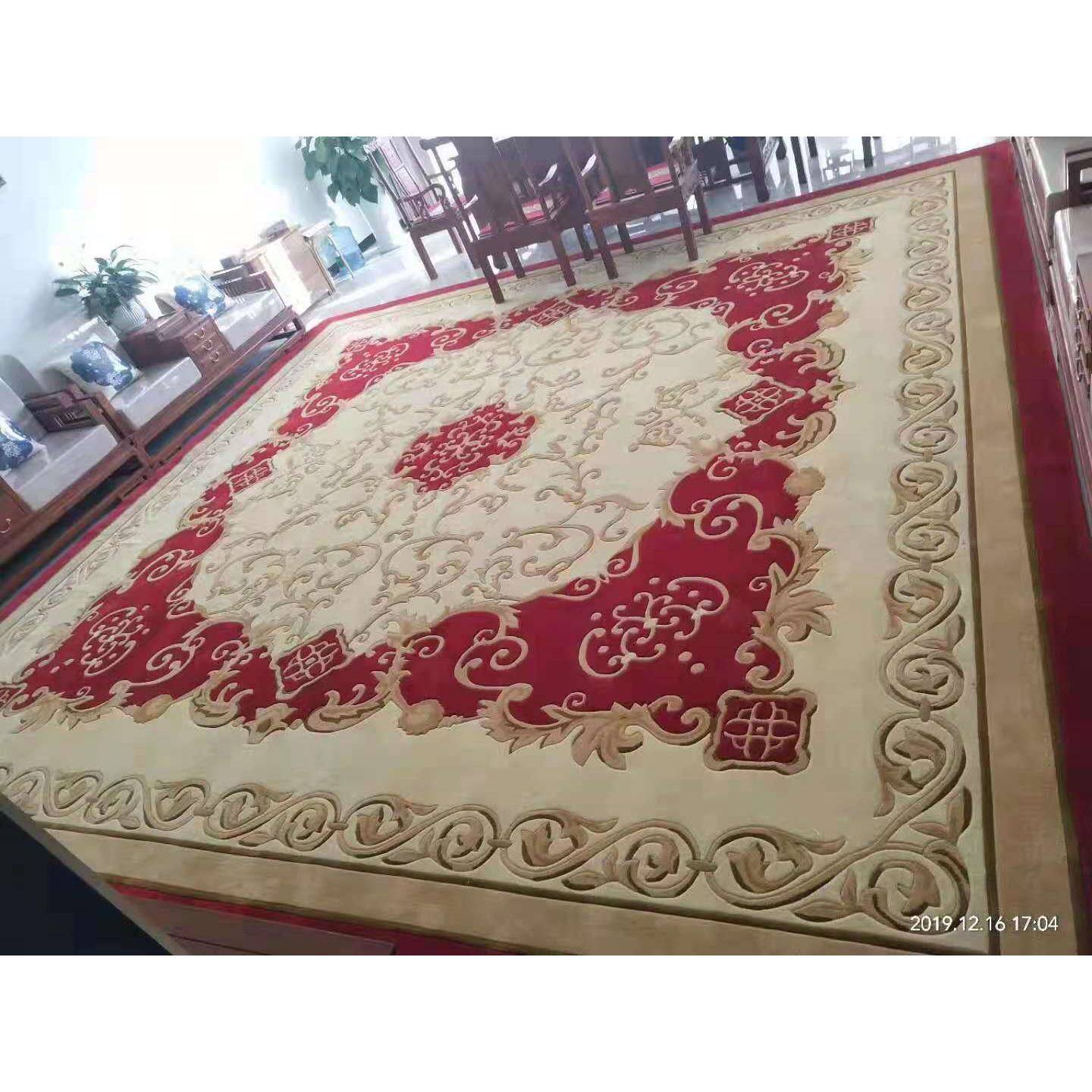 中国风红色奢华宫廷花朵手工羊毛腈纶会议室办公室接待室满铺地毯