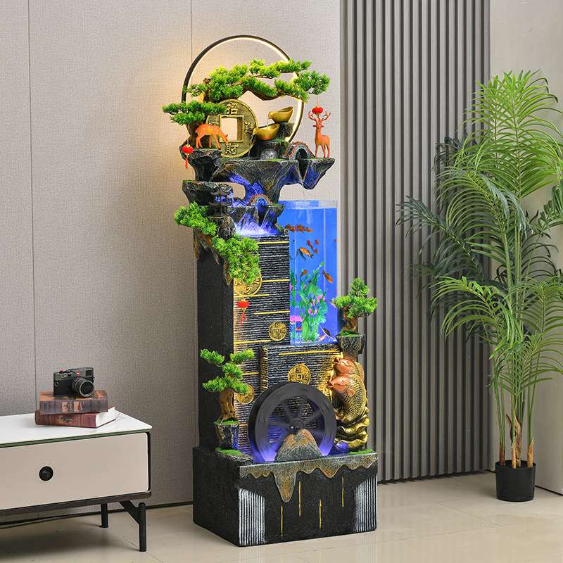 客厅循环水假山鱼缸风水轮生财景观水幕墙办公室开业装饰落地摆件