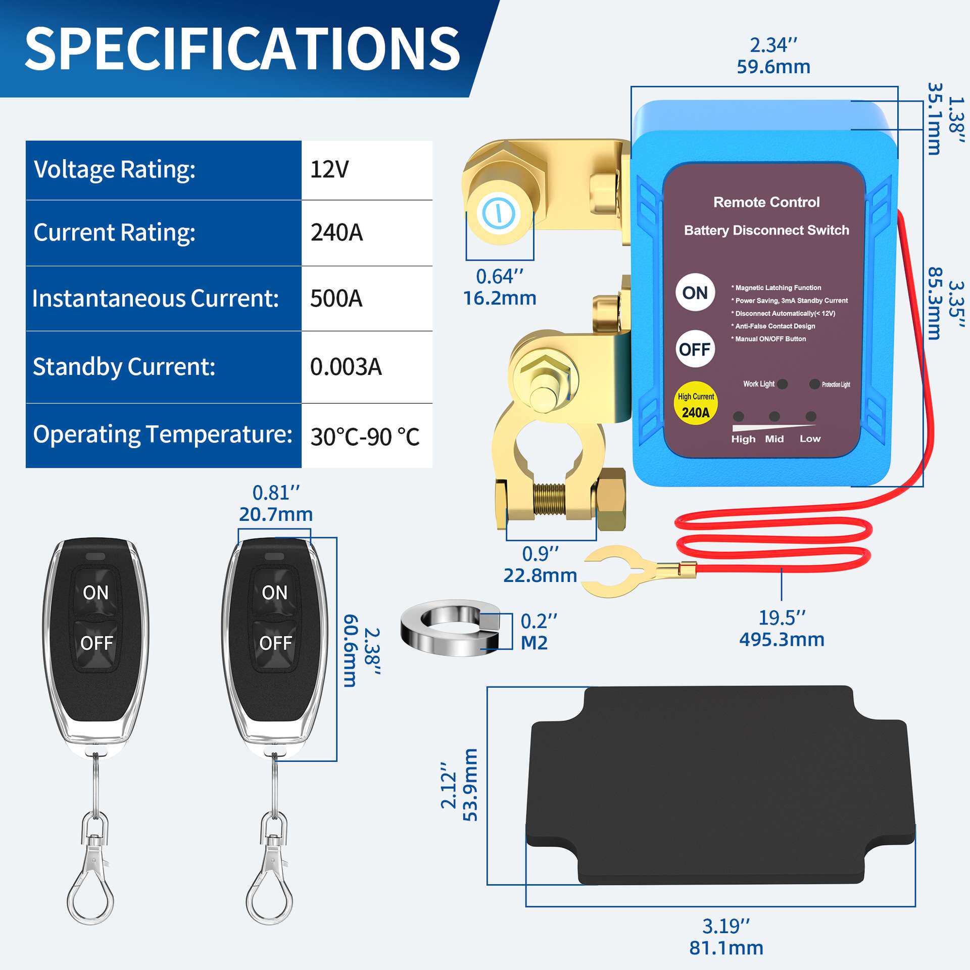 手动遥控12V24V 汽车电瓶断电器防亏电漏电保护器一体智能断电器