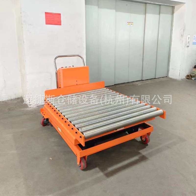 非标1吨电动滚轴滚筒升降平台车 辊筒滚珠电动液压升降工位模具车