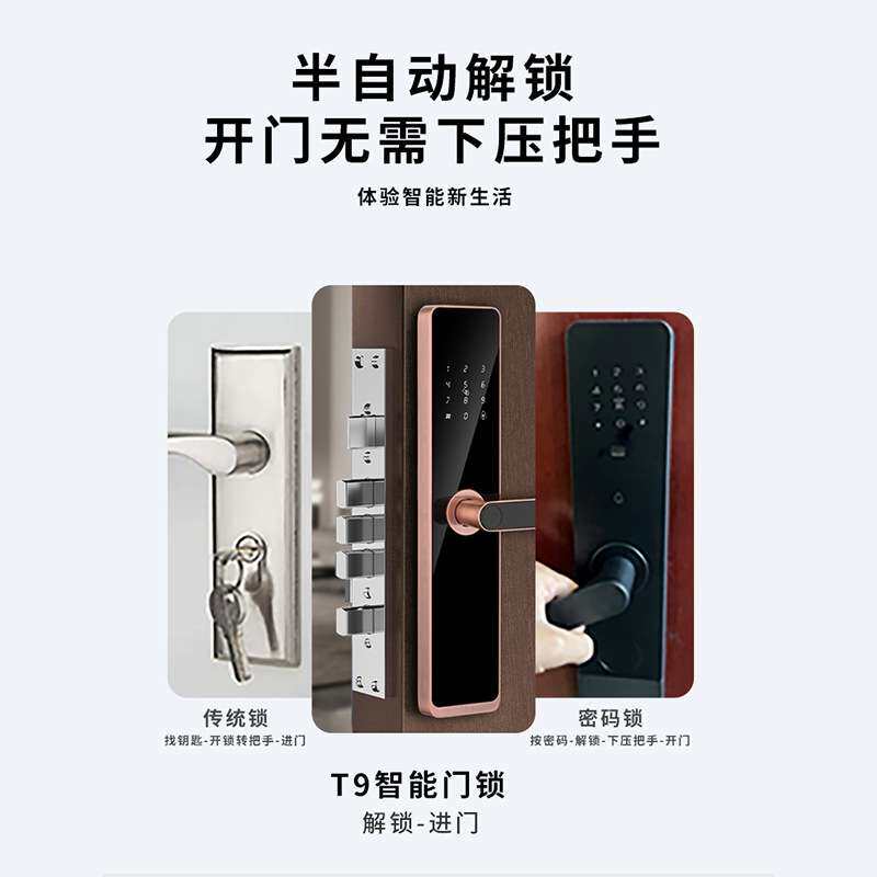 手机APP公寓民宿密码锁家用一握开智能门锁钛铝合金IC磁卡电子锁
