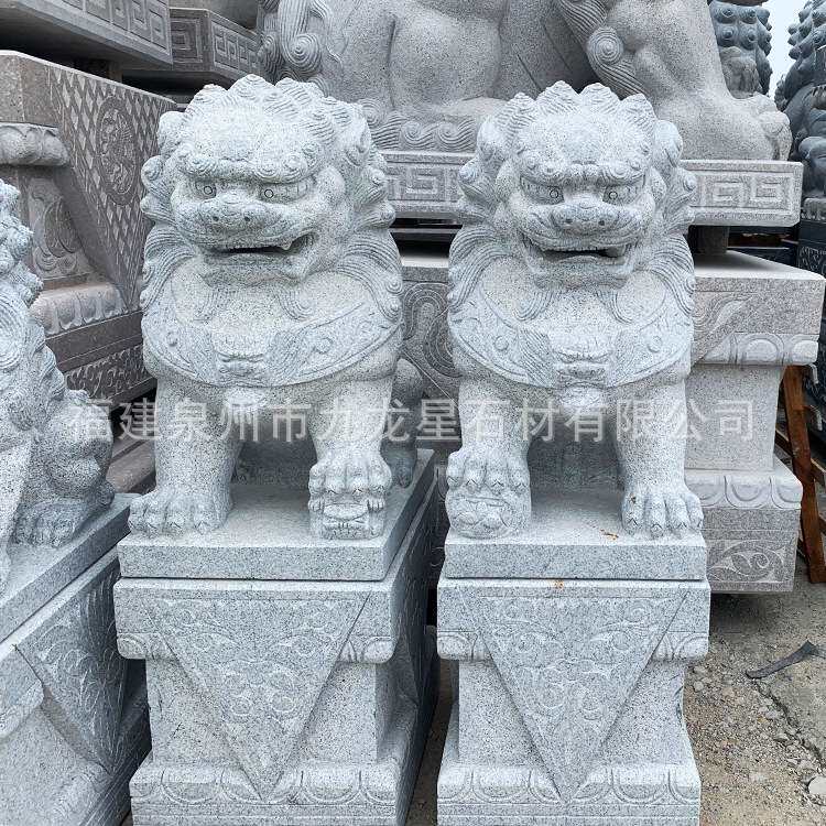 廠家花崗岩石雕獅子壹對看門擺件寺廟宗祠祠堂寺院公司青石石獅子