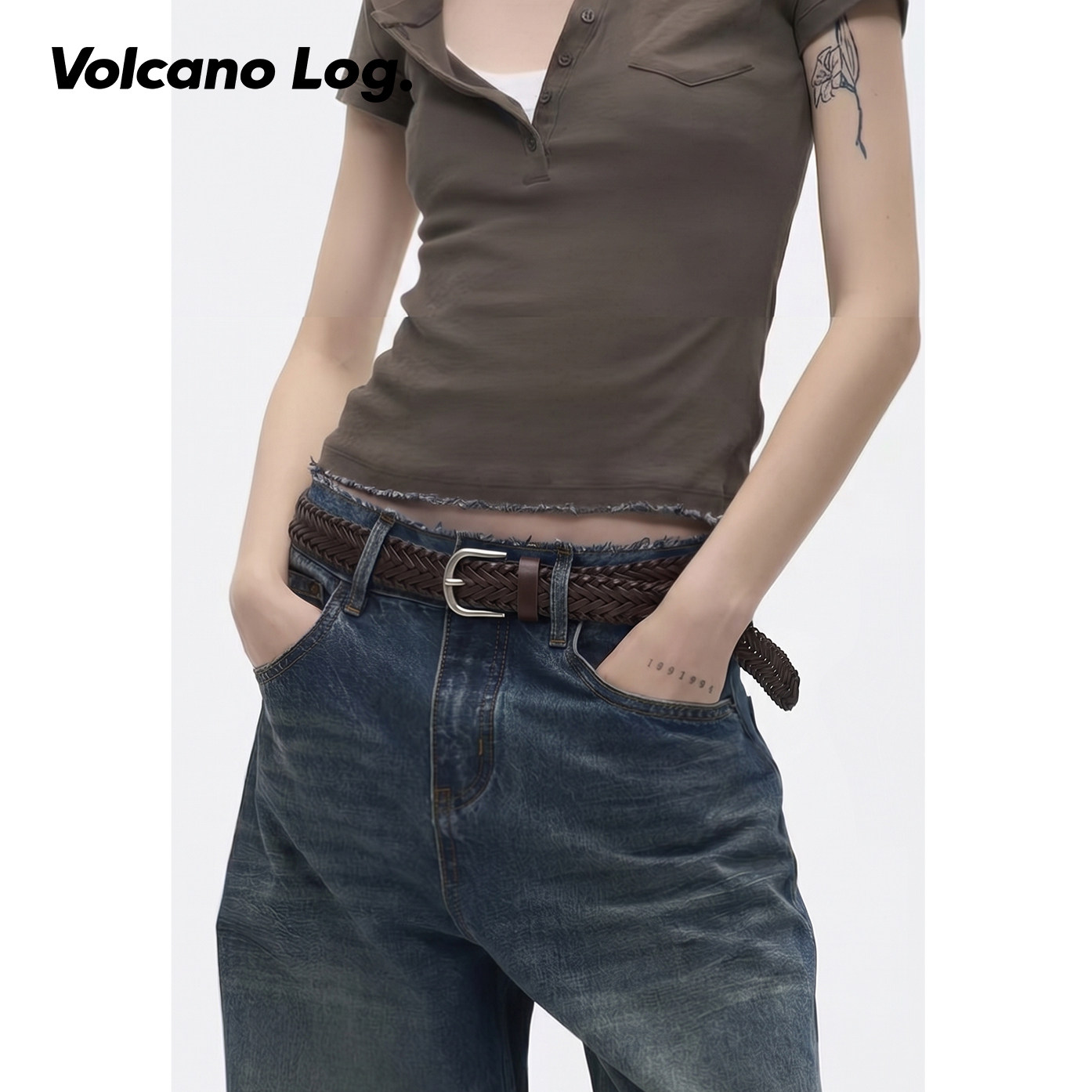【火山日志】真皮简约编织腰带女