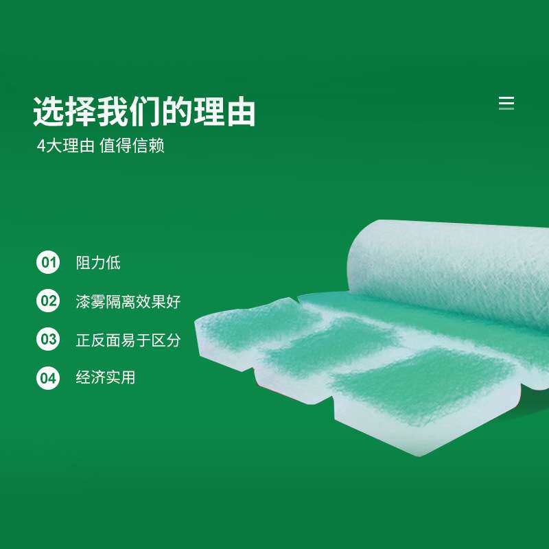 喷烤漆房玻璃纤维漆雾棉 涂装油雾收集地棉加厚阻漆网绿白过滤棉