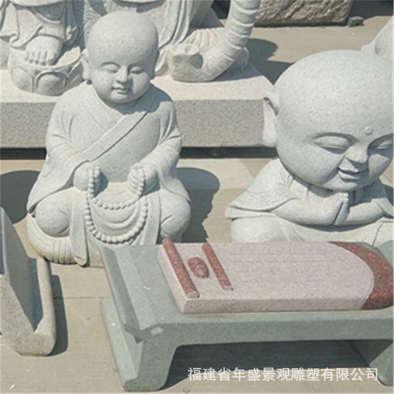 福建工艺花岗岩石雕看书小和尚别墅景观装饰景点广场小沙弥雕塑