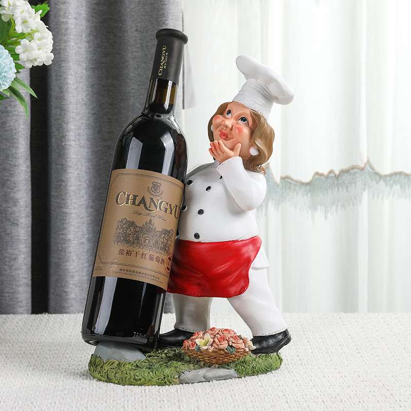 欧式创意红酒架子女厨师桌面摆件酒柜酒吧咖啡厅蛋糕店餐厅装饰品