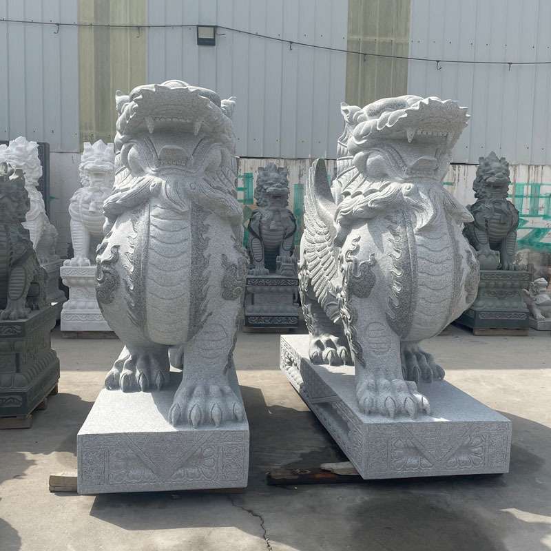 石雕花岗岩貔貅一对中式庭院家用汉白玉麒麟貔貅公司小区门口摆件
